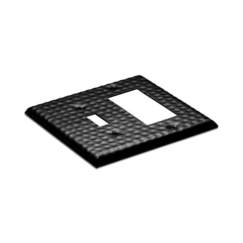 Hand Hammered Combo Toggle / Rocker Light Switch Wall Plate - Black